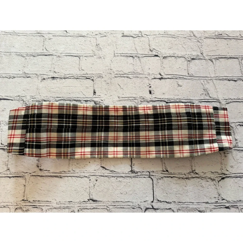 Vintage Cummerbund White Black Red Tartan‎ Plaid Cotton Adjustable to 44